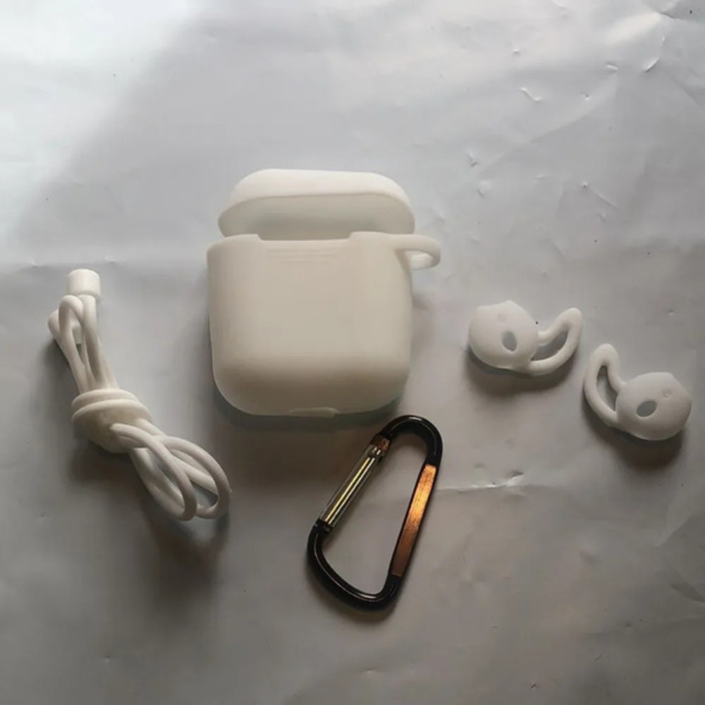Silicone i7s Wireless Earphone Protective Cover Case White with Carabiner Strap - Picture 2 of 4